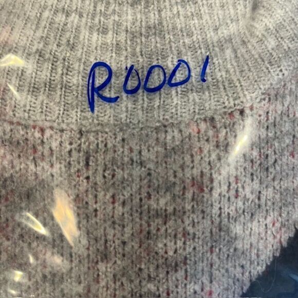 MINKPINK Stripe Me Up Sweater Dress Mini Puff Sleeve Navy Gray Pink Oversized XS - Picture 10 of 10